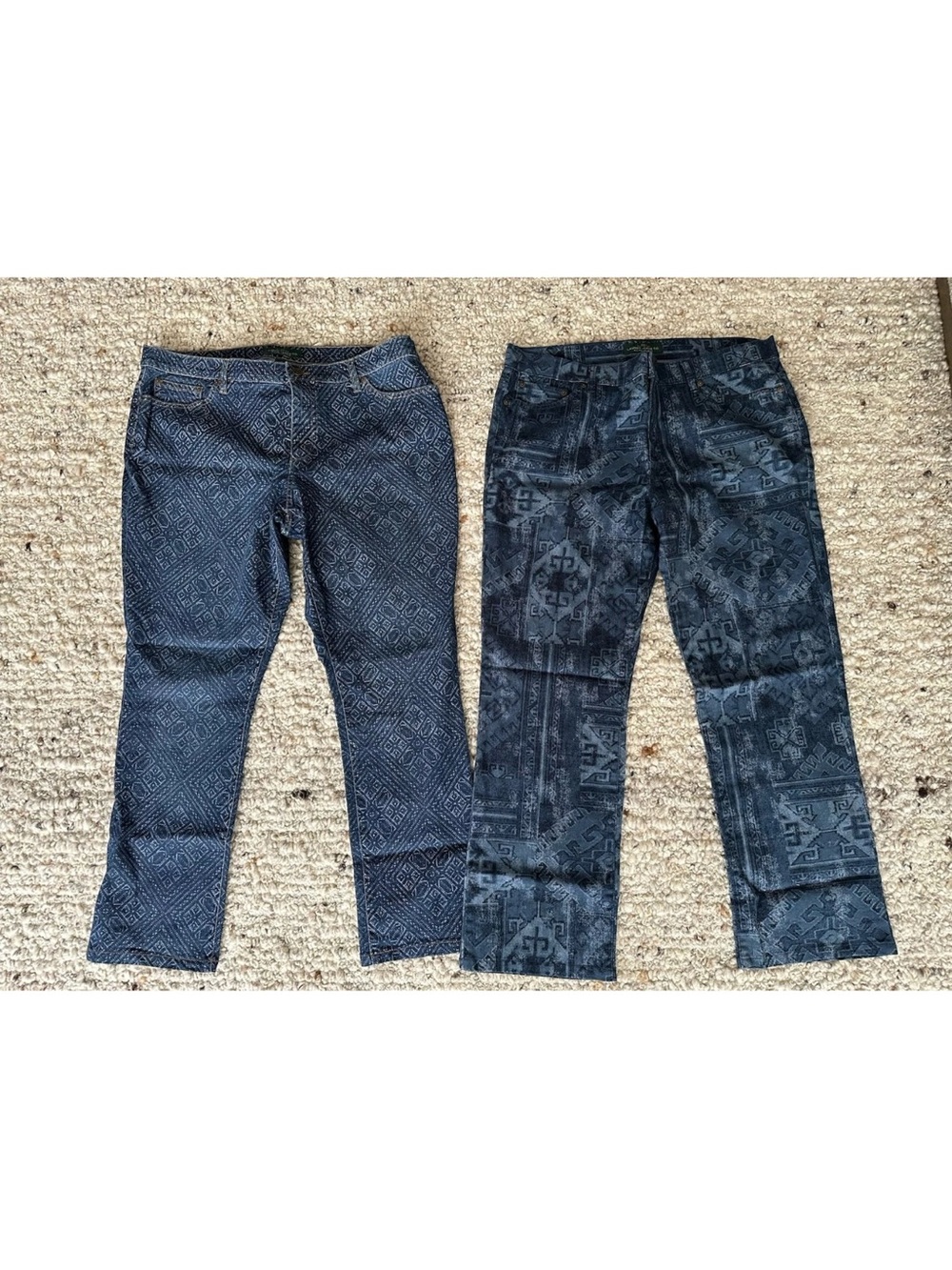 Ralph Lauren Women's Patterned Navy Straight Leg Aztec vintage Jeans 2 pairs